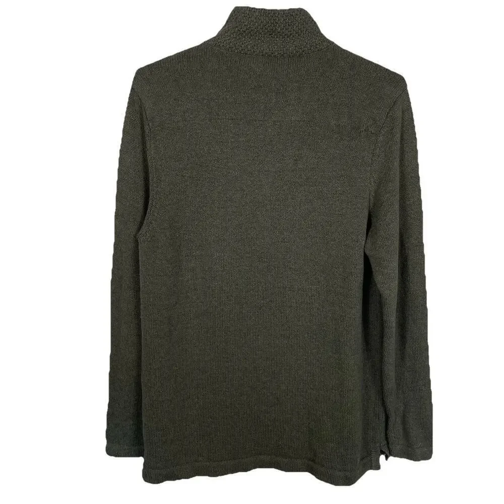 Carbon 2 Cobalt 1/4 Zip Sweater Mens Large Olive Rib Knit Textured Preppy Casual